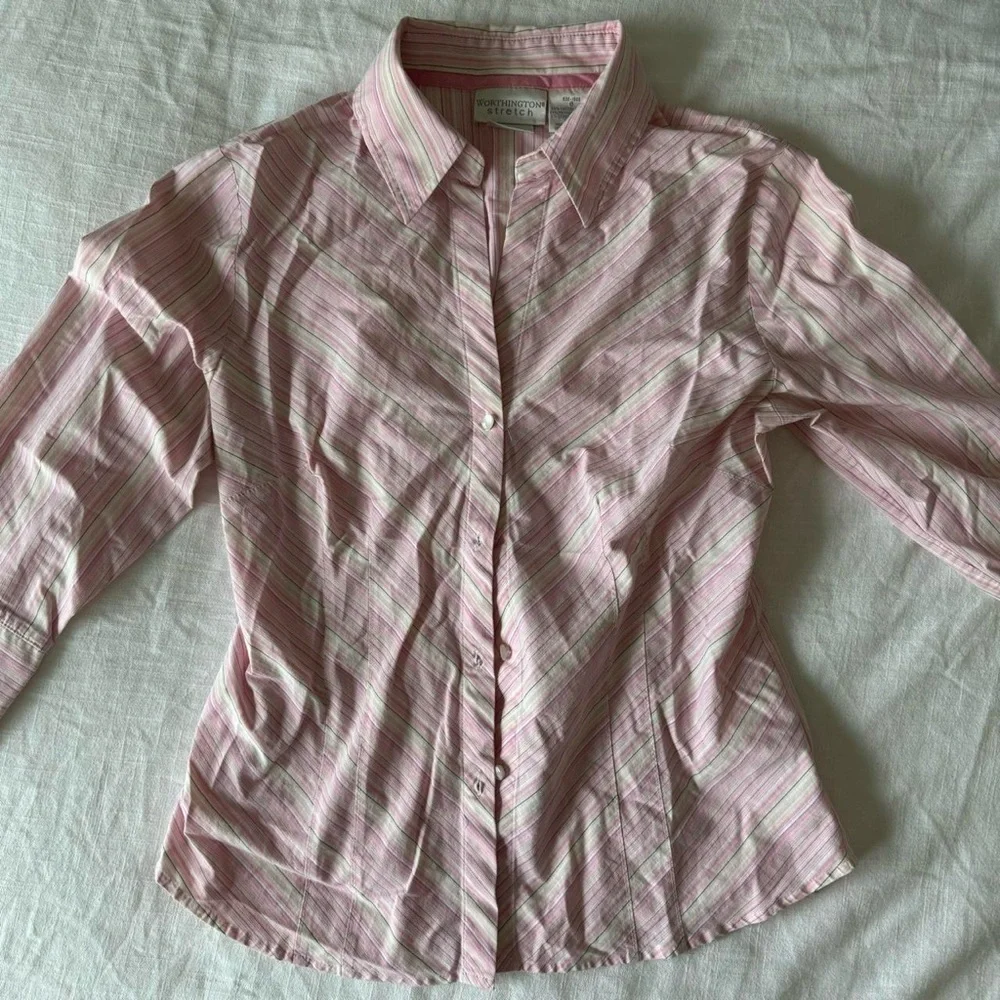 Vintage button up blouse pink striped - Picture 2 of 3